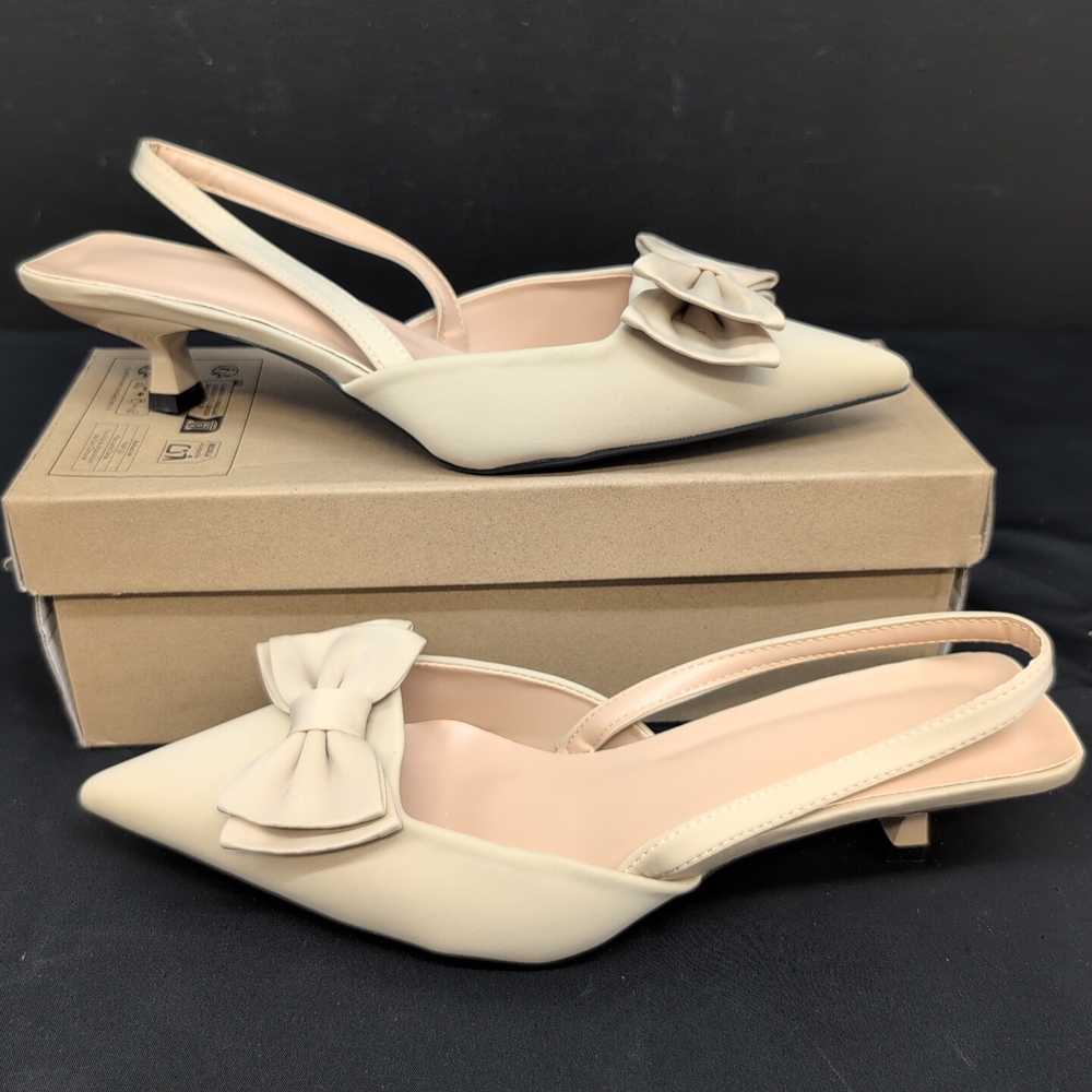 Shein Women's Kitten heels Bowknot Slingback Shoes EUR 43 Apricot